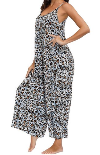 BUENOS NINOS Blue Leopard Print Adj Strap Jumpsuit With Pockets SZ MED NEW! - Picture 3 of 11