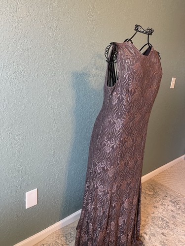 R&M Richards Brown Formal Maxi Dress Size 12 Evening Lace Gown Sleeveless - Picture 3 of 4