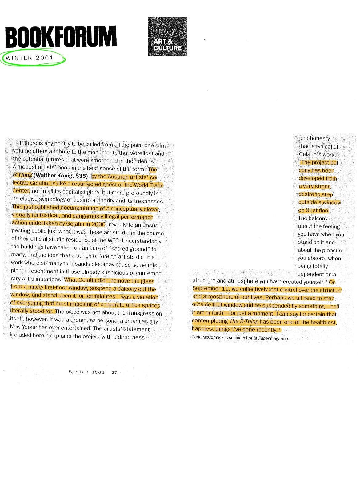 Gelatin The BThing First Edition (Hardcover) Perfect Condition