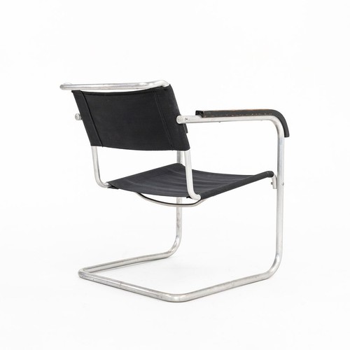 1940s Marcel Breuer for Thonet B34 Dining Arm Chair in Black Canvas and Chrome - Picture 2 of 12