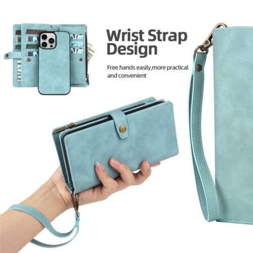 Zip Wallet Case Leather Magnetic Cover For iPhone 16 15 14 13 12 11 Pro Max XR - Picture 24 of 33