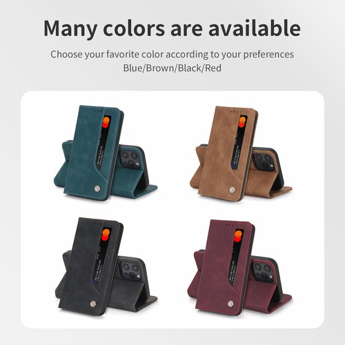 For iPhone 15 Pro 14 Pro 13 Pro Max Leather Wallet Case Magnetic Flip Cover - Picture 2 of 44