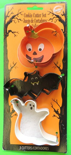 3pc Halloween Cookie Cutter Set Pumpkin Bat Ghost OR Skull Coffin Spider Web etc - Picture 4 of 5