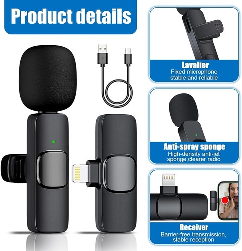 Wireless Lavalier Microphone Mic For Apple Phone iPhone iPad Vlog Live Stream - Picture 5 of 7