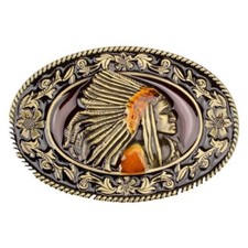 Indian Warrior Chief Belt Buckle Western Cowboy Native American IW-07-G 