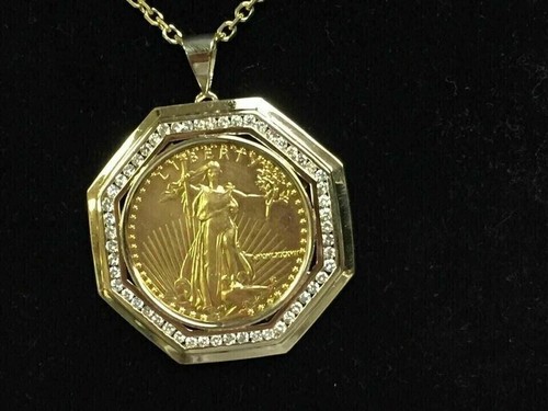 3.0Ct Round -Created Diamond Lady Liberty Coin Pendant 14K Yellow Gold Plated - Picture 2 of 5