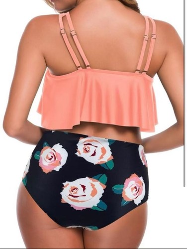 XL Women Swimsuits Two Piece Bathing Suits Ruffled Top High Waisted Bikini - Picture 3 of 5