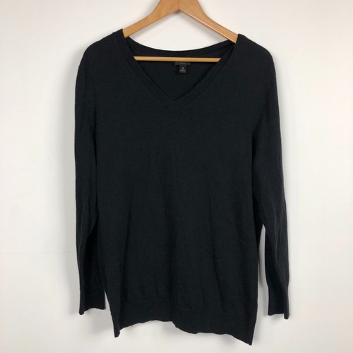 Worthington Women's Long Sleeve V Neck Pullover Sweater Solid Black Size 1X