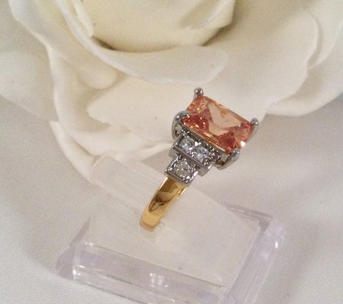 Vintage Jewellery Gold Ring Champagne White Sapphires Antique Deco Jewelry N - Picture 8 of 9