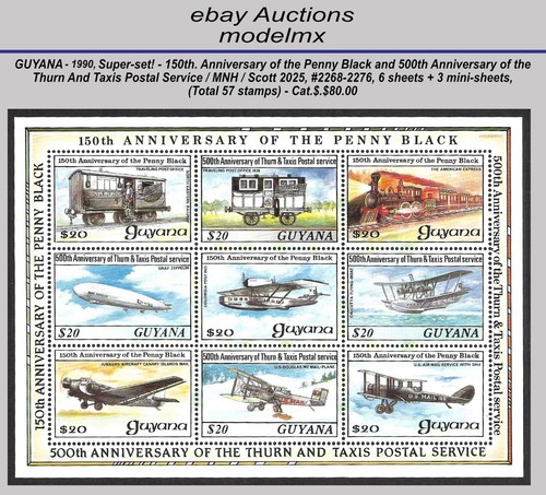 150th Anniv. Penny Black, Super-set Of 9 Sheets, Guyana - 1990, MNH - Cat.$80.00 - Picture 9 of 9