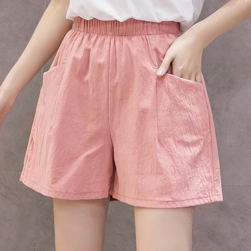 Women's Casual Elastic High Waist Linen Loose Beach thin Wide Leg Linen Shorts - Picture 15 of 20