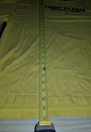 Camiseta Bandera TOMMY HILFIGER Vintage Envejecida Rara Años 90 Amarillo Azul 2XL Gráfico - Imagen 4 de 8