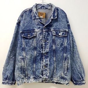 Vtg-80s-Acid-Wash-Denim-Trucker-Jacket-GAP-Mens-LG-Chest-56-Unisex-Dark-Blue
