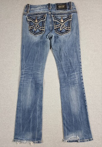 Miss Me Jeans 28 Blue Irene Boot Stretch Low Rise Distressed Denim Pants - Picture 2 of 16