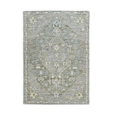 2'x2'10" Gray-Green Oushak Sample Cropped Low Hand Knotted Wool Mat Rug