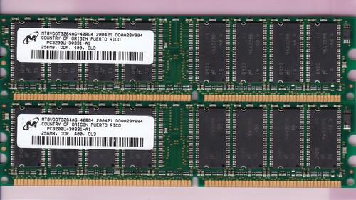 512MB 2x256MB PC3200 MICRON MT8VDDT3264AG-40BG4 DDR-400 DDR1 Ram Memory Kit DIMM - Picture 2 of 8