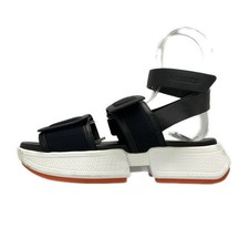 Auth HERMES geek - Black Leather Chemical Fiber Women's Sandals