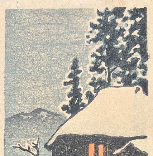 Original c1930 KAWASE HASUI 'Evening View of SNOW Coved COTTAGE' Woodblock Print - Picture 6 of 7