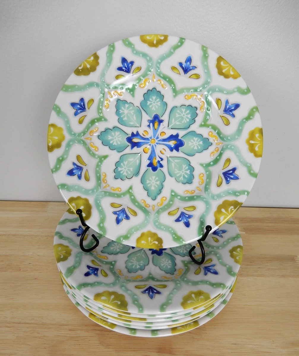 Laurie Gates Moroccan Boho Melamine Luncheon Salad Plates Embossed