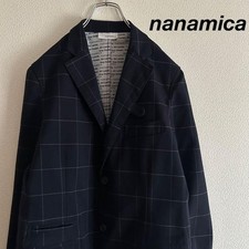 nanamica Tailored Window Pen Check Wool Blend Jacket Navy