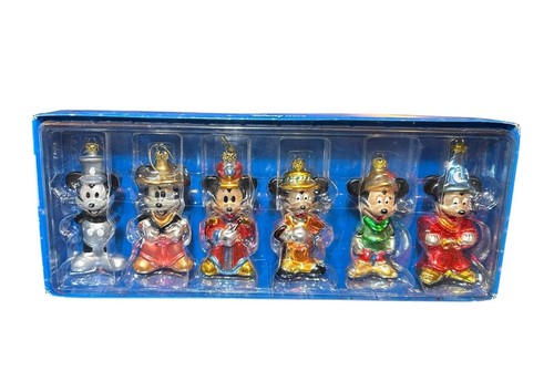 Vintage 6 Disney Mickey Navidad mundgeblasene Glas Weihnachtsschmuck in Box LESEN
