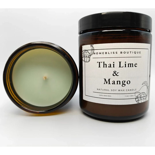 Thai Lime & Mango Soy Wax Candle | Hand Poured, Long Lasting, Amber Jar Gift - Picture 3 of 4