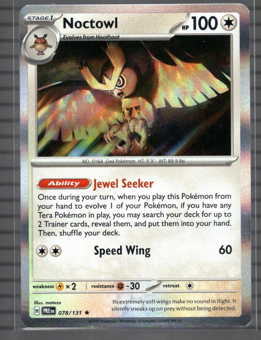 Pokemon Prismatic Evolutions Noctowl Holo Rare Card 078/131 NM