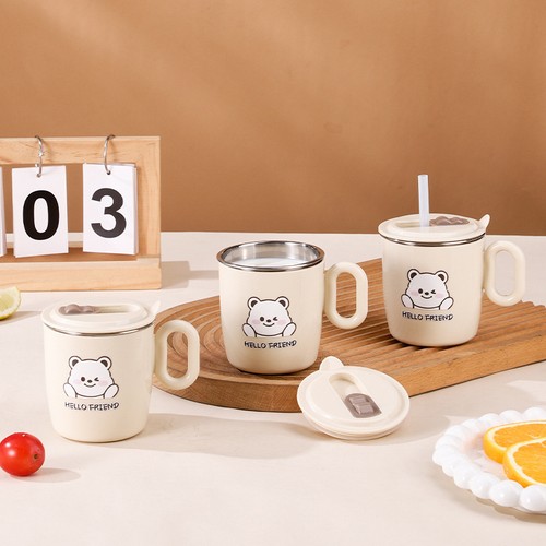 1 Set Cute 316 Stainless Steel Straw Cup With Handle Double Layer Water Cup - Picture 8 of 12