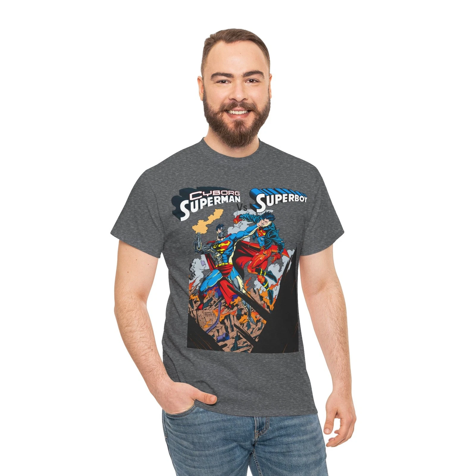 Cyborg Superman Vs Superboy T-Shirt - Tom Grummett Art - DC Comics