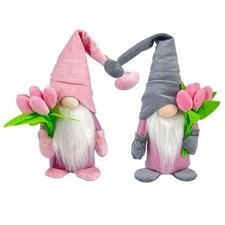 Gnomes Decorations For Home, Spring Summer Fall Tiered Tray Decor, Swedish Pink