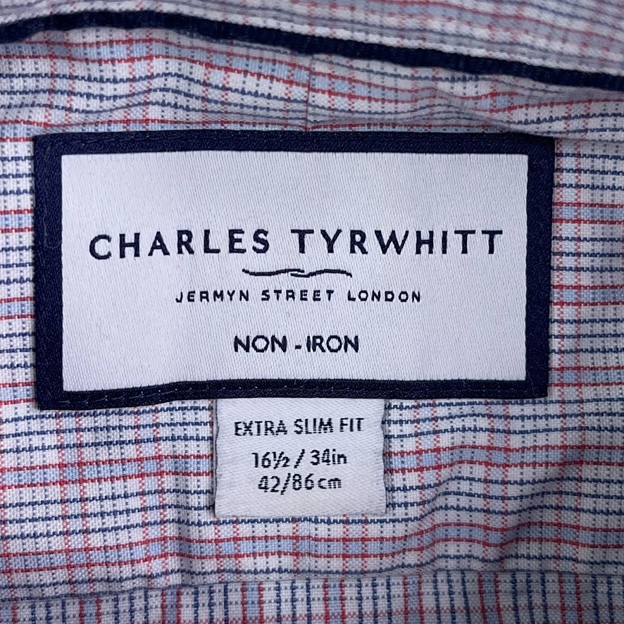 Camisa Charles Tyrwhitt Para Hombre 16.5-34 Azul Rojo Micro Cuadros Calce Extra Ajustado Sin Planchar Foto 4 de 4