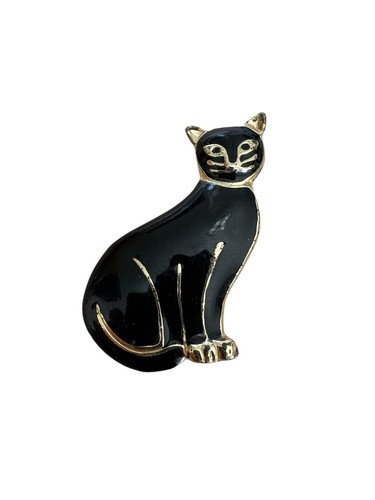 Vintage schwarze Katze Emaille Pin goldfarbene Akzente - Bild 1 von 3