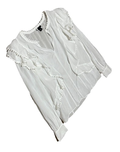 Ann Taylor White Ruffled Blouse Sz XXS 2XS Dressy Boho Top Long Sleeve Shirt - Picture 2 of 7