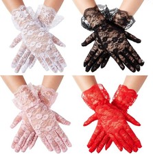 4pair halloween Day Women Short Lace Floral Gloves Gothic Bride Wedding Mittens