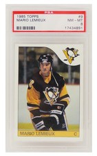 Mario Lemieux Pittsburgh Penguins 1985 Topps RC Rookie Card #9 (PSA 8 NM-MT)(F)
