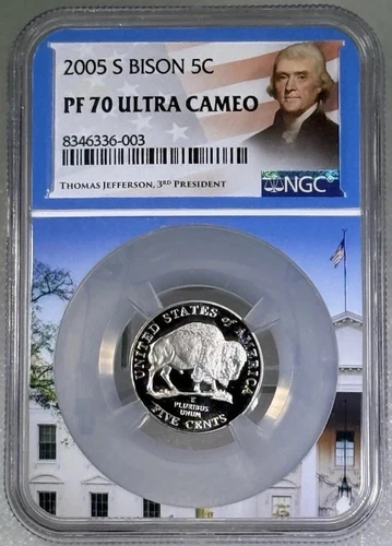 2005 S Bison Jefferson Nickel NGC PF70 Ultra Cameo - White House Core - POP 152