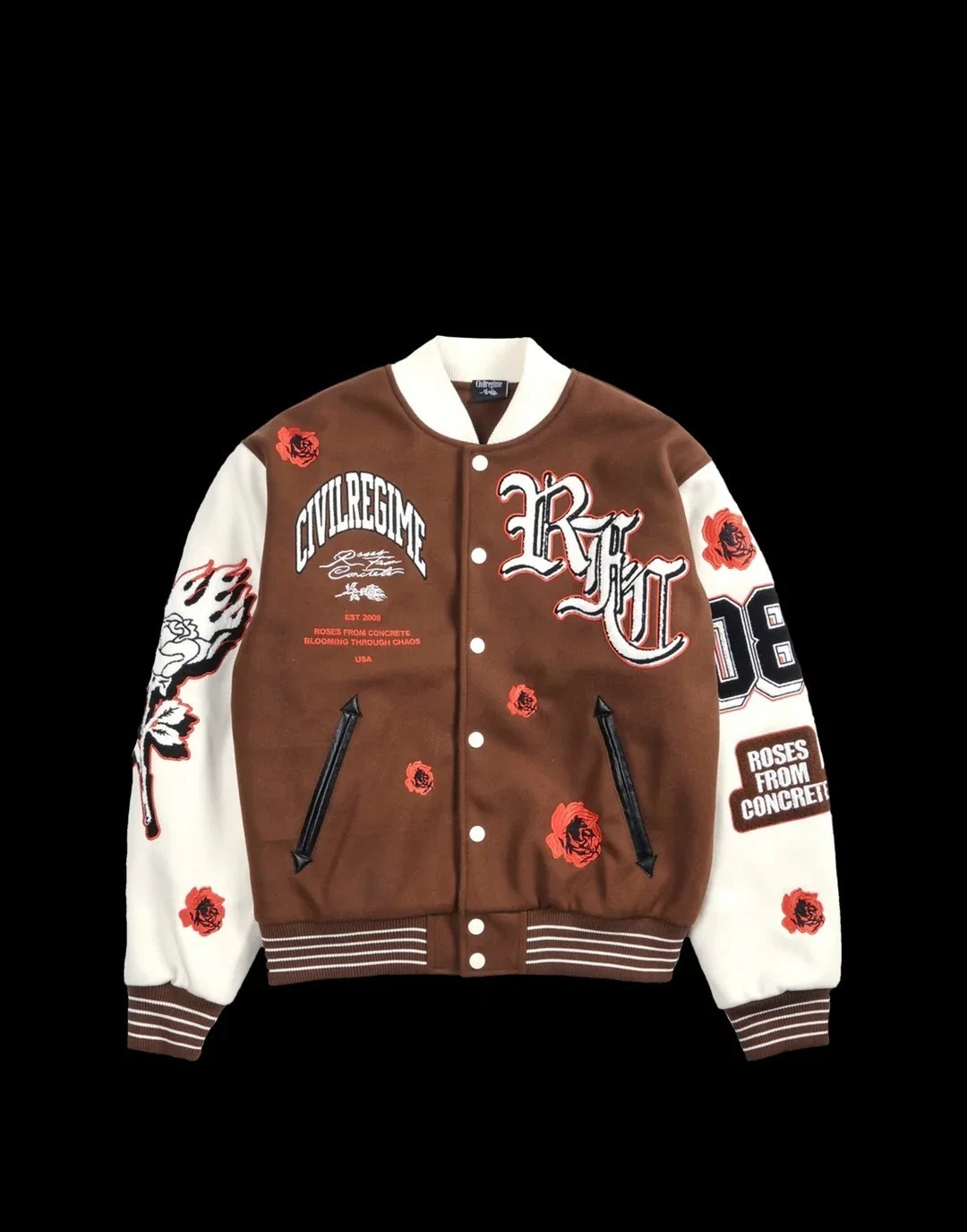 Civil Regime Rose Garden Letterman Jacket in Butter/Reaper Brown - product detail image 1