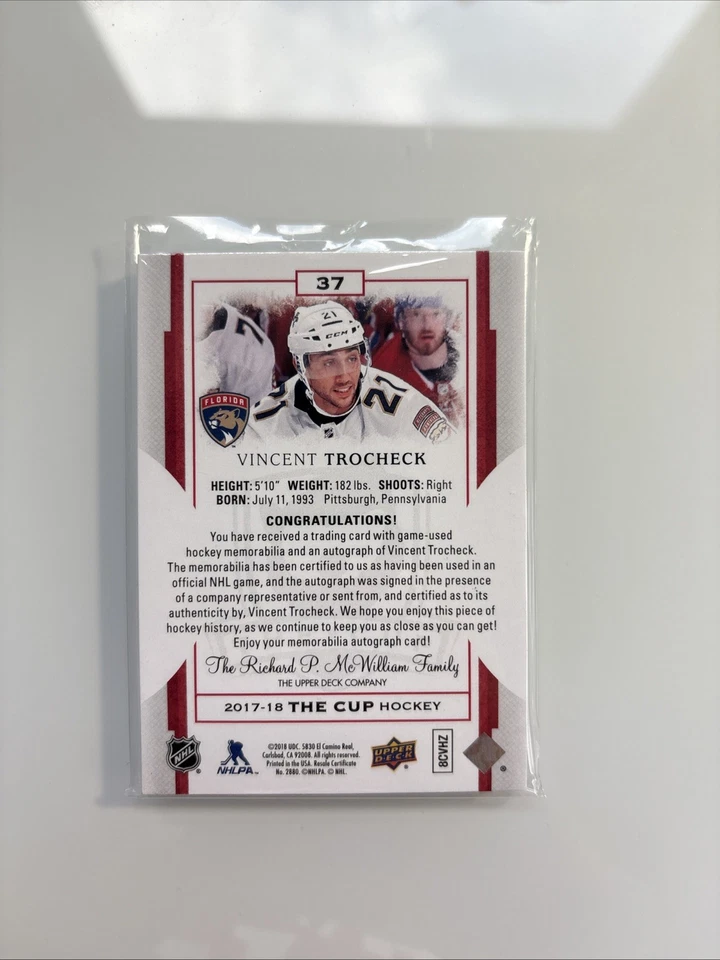 2017-18 Upper Deck The Cup Vincent Trocheck Laundry Tag Auto /4 Rangers 🐐 SSP - Image 2 of 2