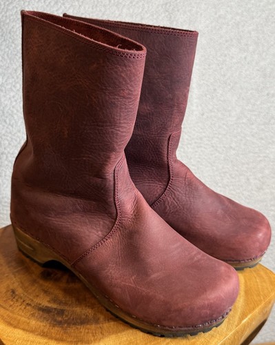 Sanita Maroon Leather Danish Clog Boots Womens 41 Or 10
