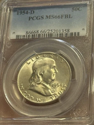 1954 D Ms66 Fbl Franklin Half Dollar Pcgs Graded Nice White Example Great Coin!
