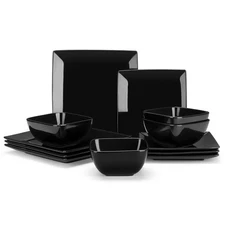 Soho Dinnerware Sets 12 Pieces, Black Stoneware Square Place Setting, Plates ...