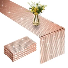 4 Packs Rose Gold Disco Table Runner 12 x 108 Inches Glitter Silver Party Tab...