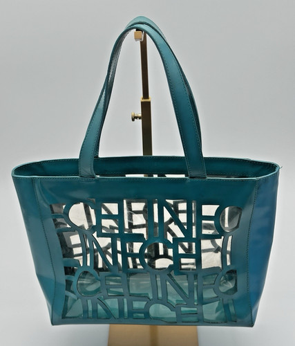 CELINE Y2K Turquoise Blue Clear Transparent PVC Logo Tote Bag Authenticated COA