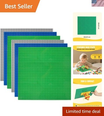 Classic 6-Pack 10'' x 10'' Building Baseplates - Compatible, Creative Play