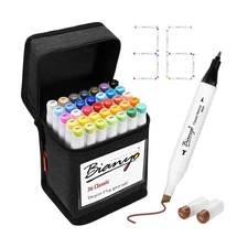 Bianyo 36 Colors Alcohol Markers Set, Alcohol-Based Dual Tip Art Ma... Fast Ship