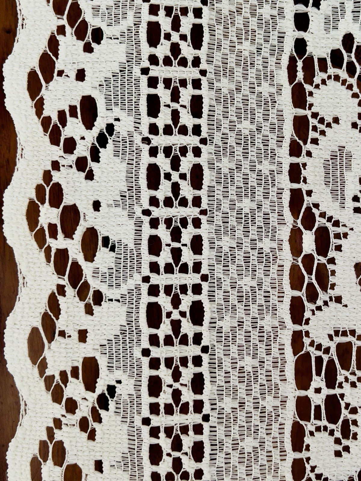 1 Of 4 VTG HEAVY CREAM OFF WHITE FLORAL LACE LONG SCALLOPED CURTAIN PANELS 60x85