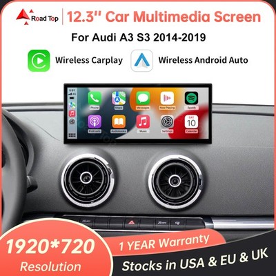 12.3''ultra-thin Wireless Carplay Android Auto Touch Screen For Audi A3 S3 Q5 MIB