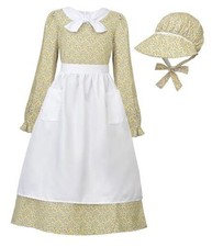 Girls Pioneer Dress Colonial Prairie Costume Floral 13-14 Years/X-Large Yellow