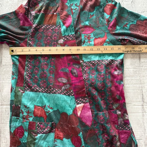 Peruvian Connection Pflaumenblüte Türkis Patchwork Kunsthandwerk Boho Morgenmantel Gr. S - Bild 6 von 8