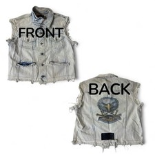 VTG 80s Harley Davidson Eagle Acid Washed Bleached Denim Vest Distressed Medium